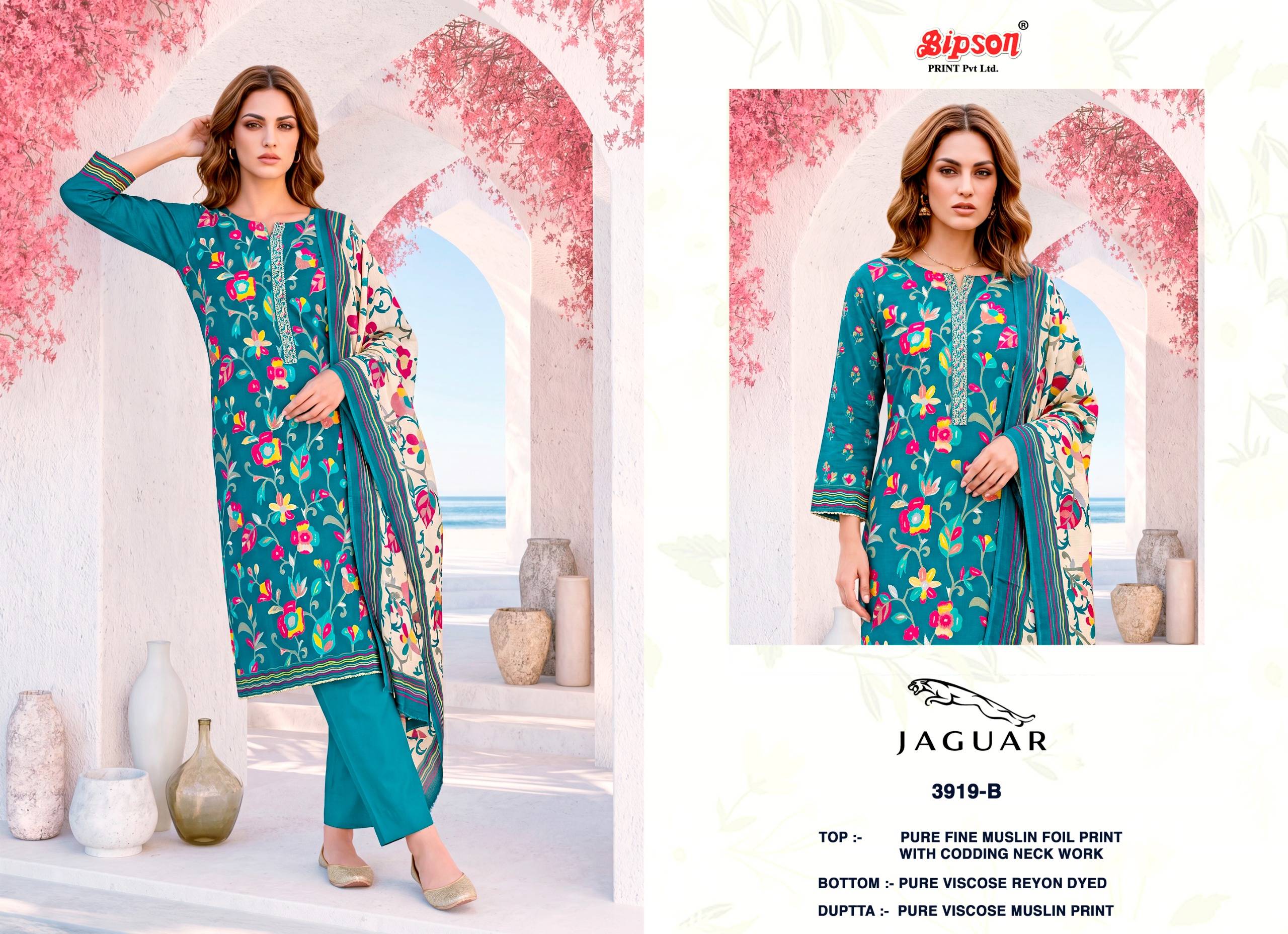 JAGUAR - 3919 Series By BIPSON PRINTS Stylish Beautiful Colourful Pure Muslin Dresses At Wholesale Price